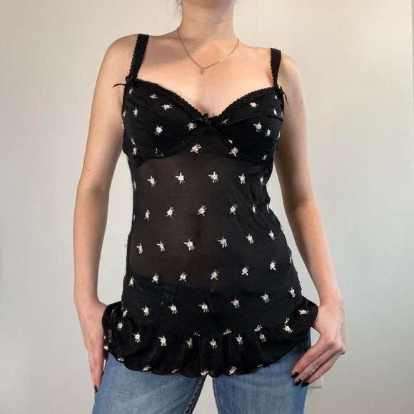 Rampage Tops - Vintage Rampage Black Corset with Pink Flower Embroidery
